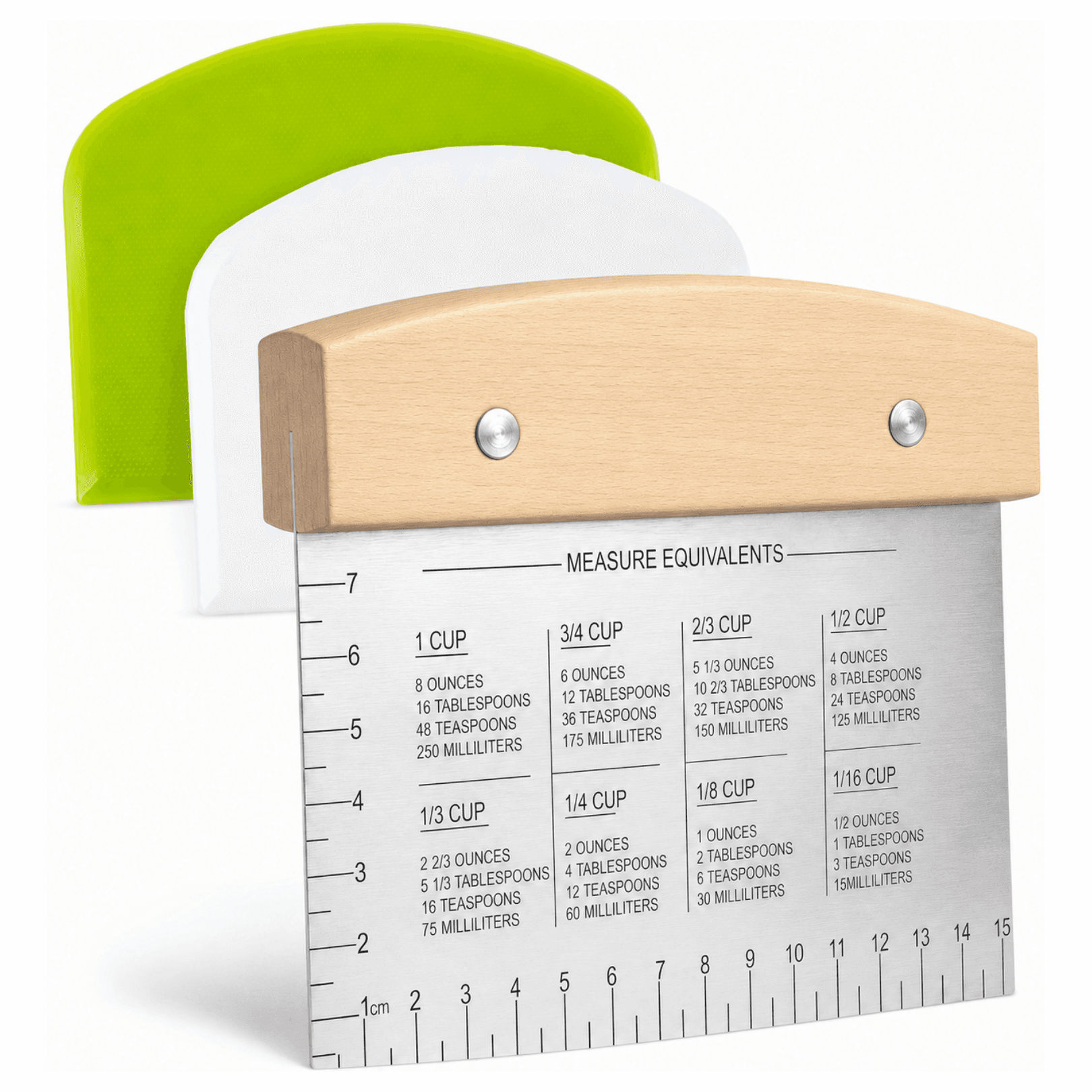 OakChef 3-Piece Dough Scraper Set – Stainless Steel Bench Scraper Kit
