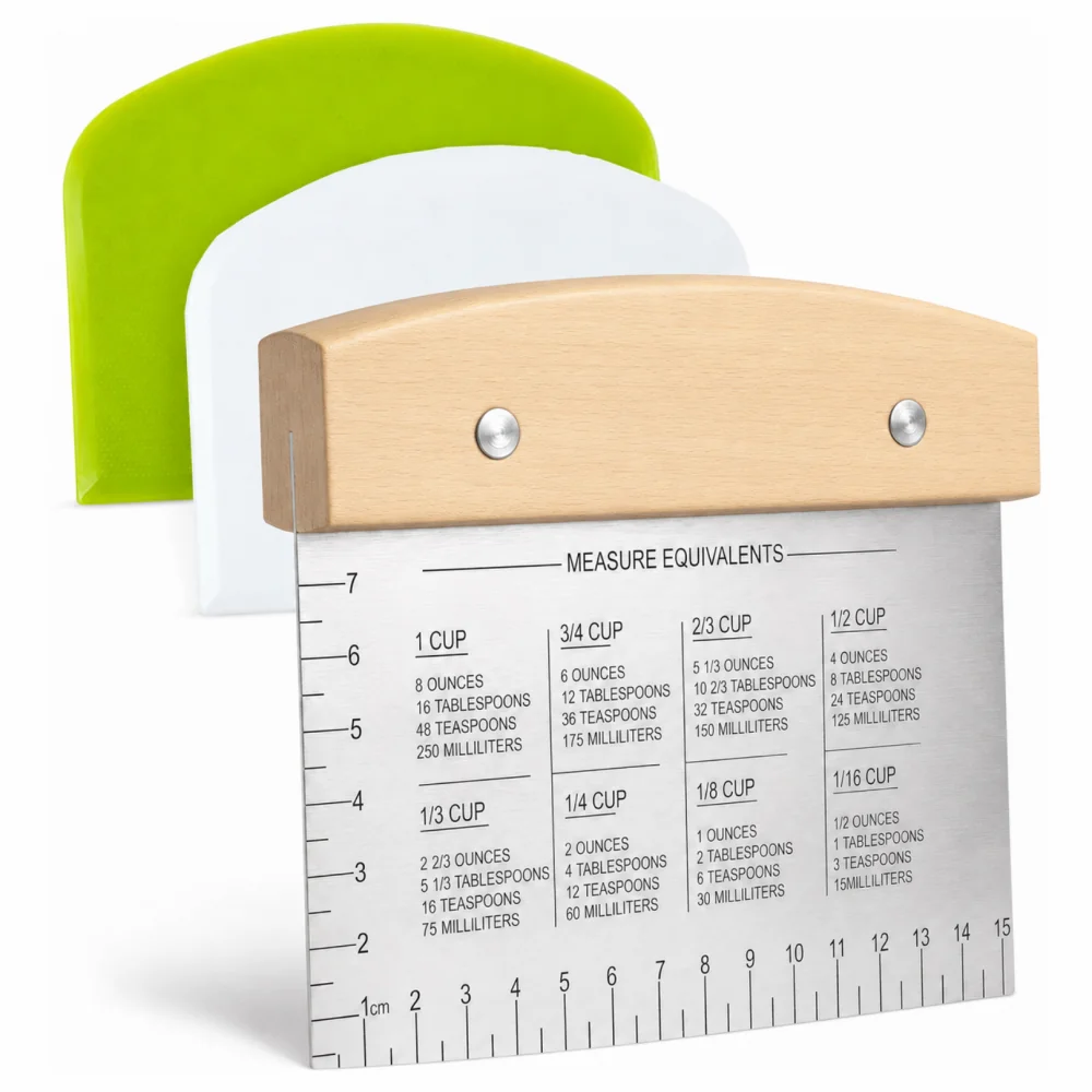 OakChef 3-Piece Dough Scraper Set – Stainless Steel Bench Scraper Kit
